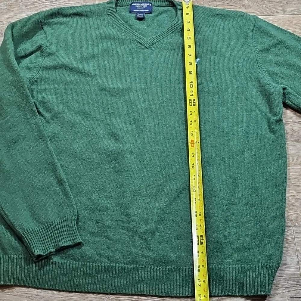 American Eagle Wool Cotton Blend Knit Forest Green V Neck Pullover Sweater